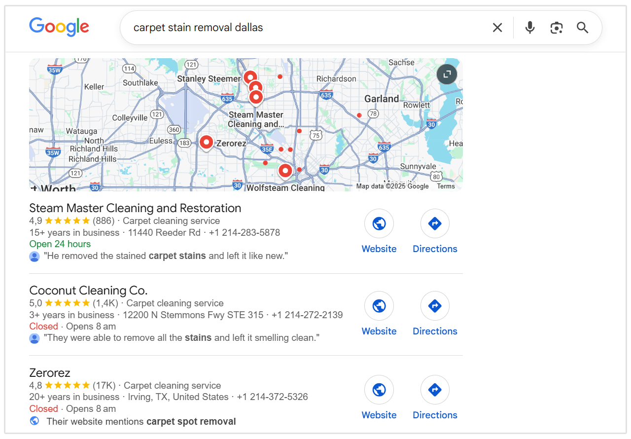Vlekverwijdering tapijt lokaal kaartpakket